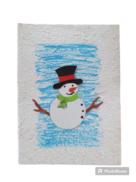Kaart sneeuwpop op blauw vlak