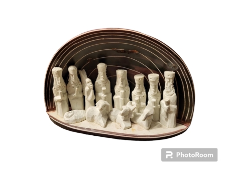 Kerststal soapstone zwartwit voorkant